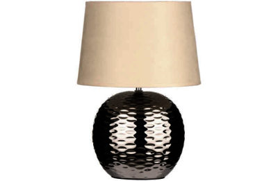 Dimple Chrome Base Table Lamp with Beige Shade. Dimple Chrome Base Table Lamp with Beige Shade.